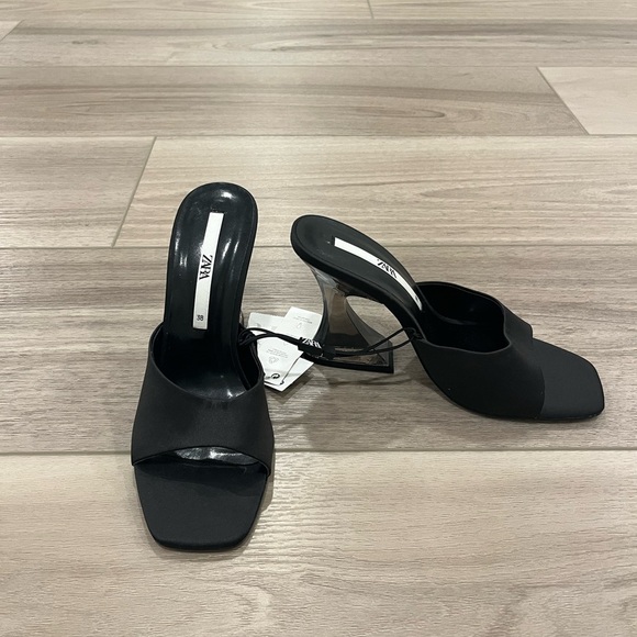 ZARA Heel Sandals Women’s 7.5 Black Methacrylate Open Toe 3663 - Picture 1 of 6